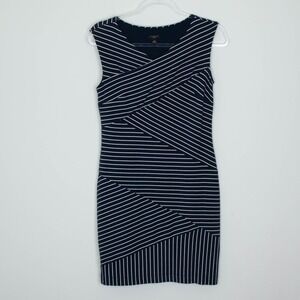 Ann Taylor Petite Navy White Stripe Asymmetrical Sheath Dress‎ Size SP Career